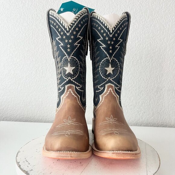 Lane RODEO HOUSTON Mens Cowboy Boots 10 Brown Leather Western Mid Calf Blunt Toe - Picture 5 of 11